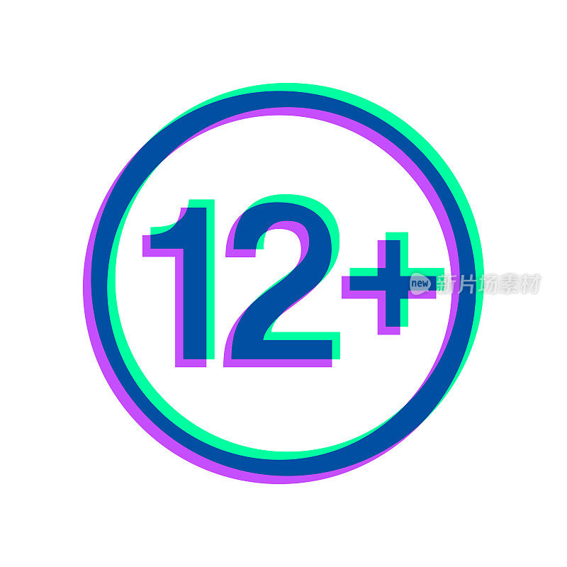 12+ 12+符号-年龄限制。图标与两种颜色叠加在白色背景上